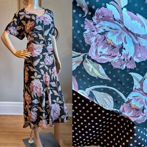 Vintage Y2K White Stag Maxi Dress Dark Floral Polka Dot Cottagecore Plus Size